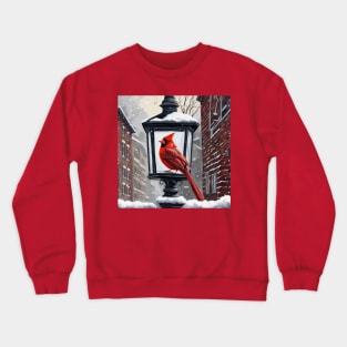 Cardinal Bird Sat On A Snow Covered Street Lantern Crewneck Sweatshirt